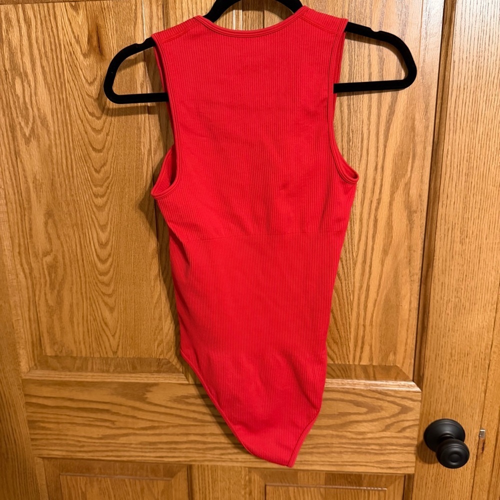 OQQ Red Ribbed Bodysuit - Picture 3 of 3